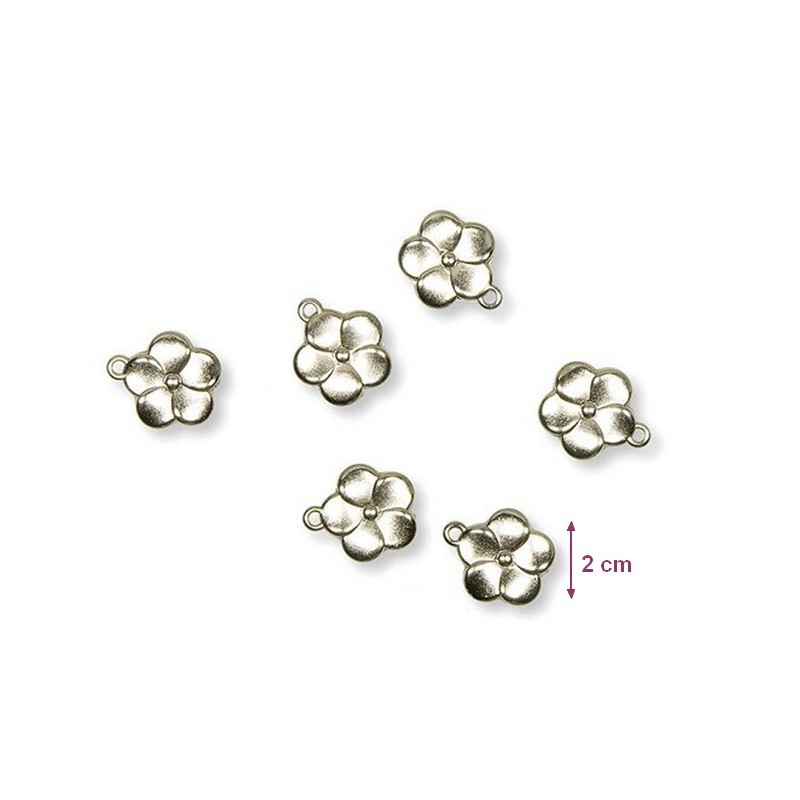 Lot de 6 Pendentifs Fleur en plastique Argenté, Ø 2 cm, pour création de bijoux