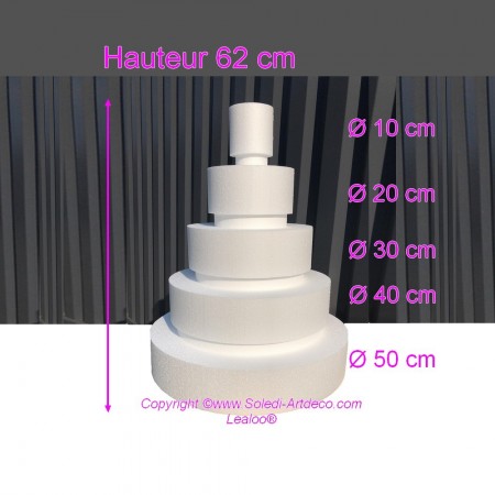 Styropor Hochzeittstorten-Dummy, 62 cm Gesamthöhe, Basis 50 cm Durchmesser, 5 Etagen