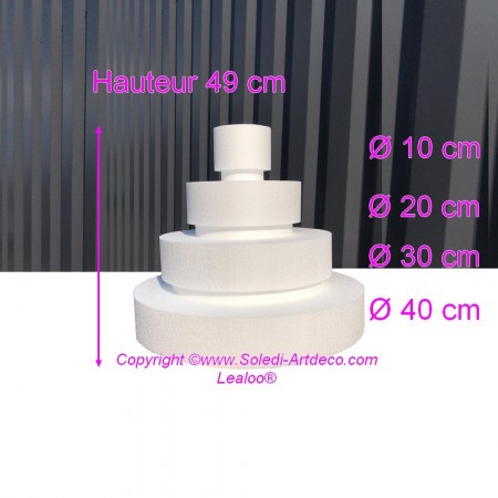Petite Pièce montée Wedding Cake, Hauteur 49 cm, Base Ø 40cm à 10cm, 4 étages en Polystyrène