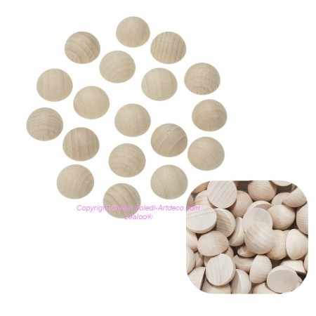 Petit lot de 10 petites Demi-boules de 15 mm en bois brut de hêtre, non traité