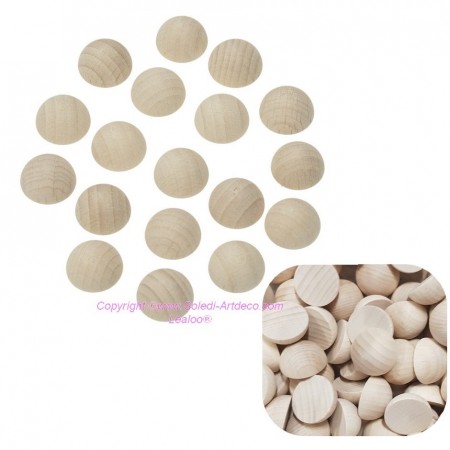 Petit lot de 10 Demi-boules de 25 mm en bois brut de hêtre, non traité
