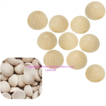 Lot de 10 Demi-boules de 35 mm en bois brut de hêtre, non traité
