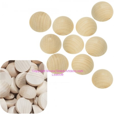 Lot de 10 Demi-boules de 40 mm en bois brut de hêtre, non traité
