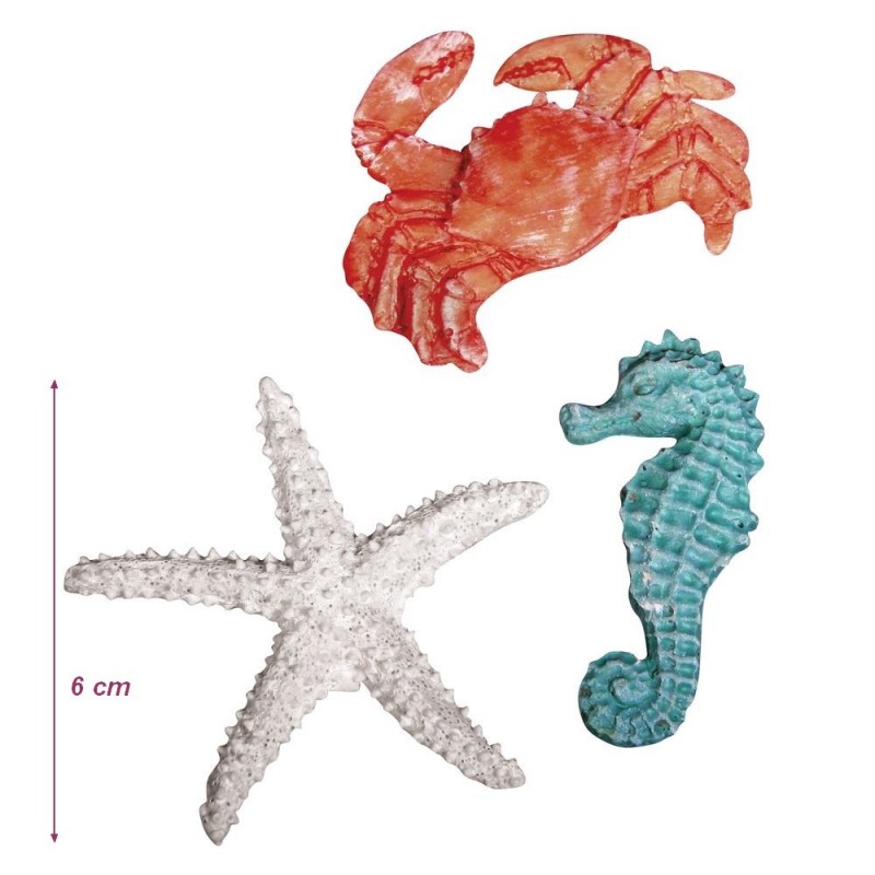 Satz von 4 selbstklebenden beigen Seesternen, Resin, Größe 4,5 cm, maritime Dekoration zum kleben