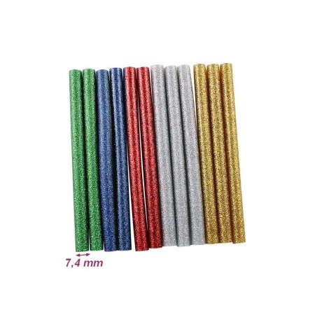 Lot de 12 Recharges Sticks pailletés, battons pour pistolet à colle chaude, diam 7,4 mm x 10 cm