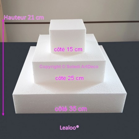 Styropor Torten-Dummy Quadrat, Basis 35 cm, 21 cm Gesamthöhe, 3 Etagen, hohe Materialdichte 28 kg/ m3