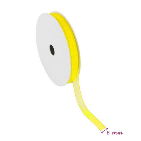Ruban Organza Jaune, bordure brodée, largeur 6 mm, longueur 34 m, rouleau décoratif