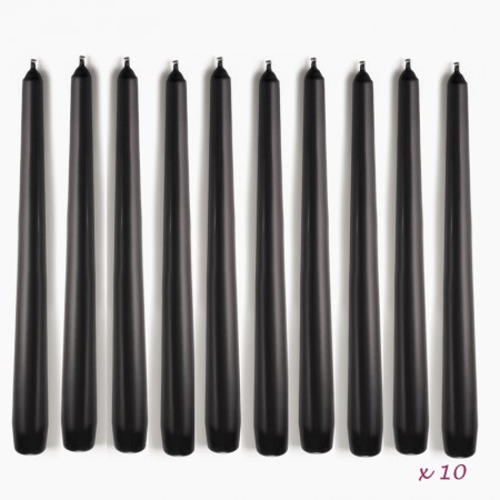 10 Bougies Noires Chandelier 25 cm, Bougie flambeau, diam. de base 2,2cm