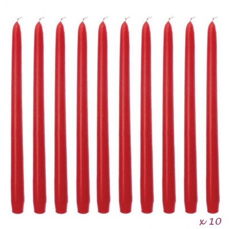 10 Bougies Rouges Chandelier 25 cm, Bougie flambeau, diam. de base 2,2cm