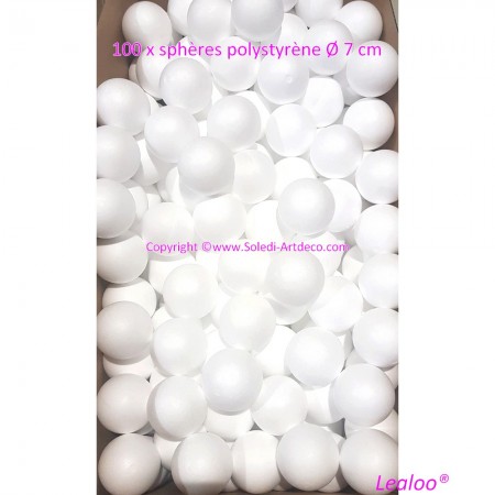 Gros Lot de 100 boules pleines Diam. 7 cm en polystyrène, Sphères Styropor blanc densité pro