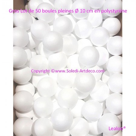 Gros Lot de 50 boules pleines Diam. 10 cm en polystyrène, Sphères Styropor blanc densité pro