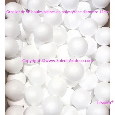 Gros lot de 50 boules pleines en polystyrène diamètre 12cm, Styropor blanc densité professionnelle