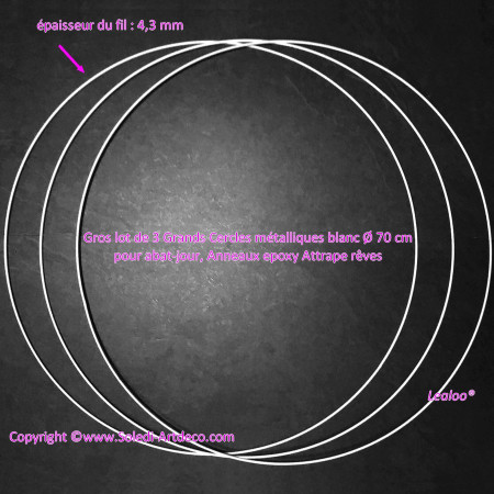 Gros lot de 3 Grands Cercles métalliques blanc Ø 70 cm pour abat-jour, Anneaux epoxy Attrape rêves