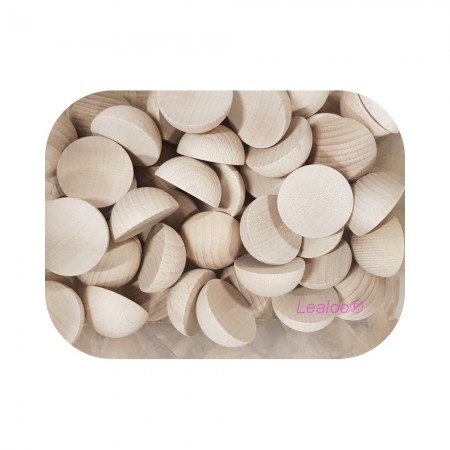 Lot de 50 Demi-boules en bois brut de hêtre, non traité, Diamètre 35 mm, hauteur 18 mm