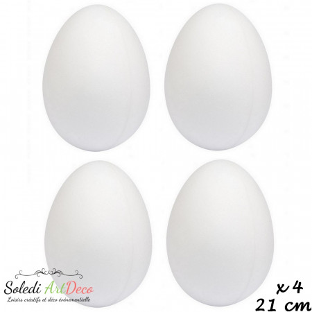 Lot de 4 Oeufs polystyrène de 21 cm de haut, Séparables, Styropor blanc densité supérieure