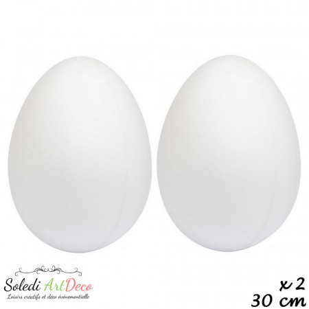 Lot de 2 Oeufs Géant en polystyrène 30 cm, séparable, Styropor sécable densité supérieure