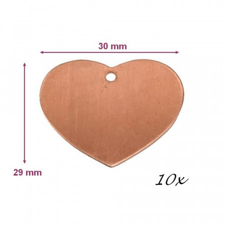 Lot de 10 pendentifs en cuivre Coeur avec 1 trou , 30 x 29mm, ébauche pour émaillage