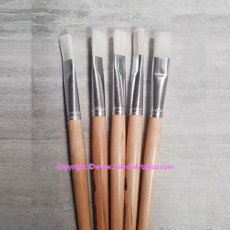 Lot de 5 grands Pinceaux plats en poils synthétiques largeur 24 mm, Taille 24
