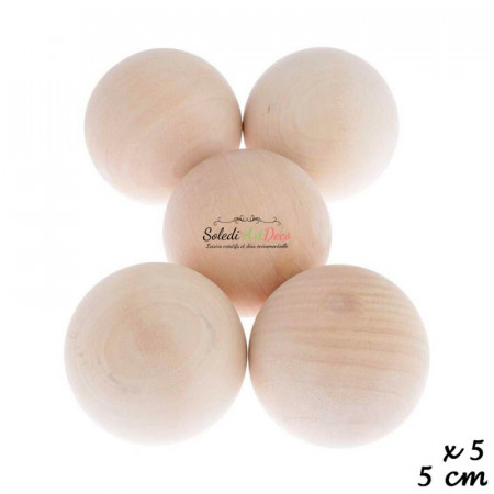 Lot de 5 Boules pleines, diam. 5 cm, Billes en bois de hêtre non traité, non percée