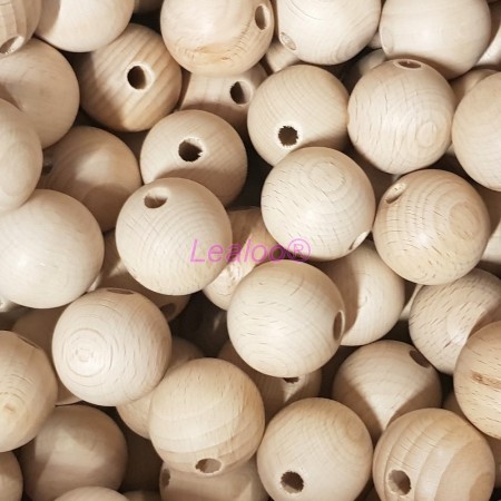 Lot de 25 Boules percées en bois de hêtre, diamètre 50 mm, perçage 8 mm