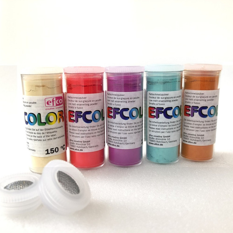 Set 5 couleurs Poudre Efcolor 10 ml, nuancier doux, 2 tamis, pour émaillage à froid, cuisson à 150°C