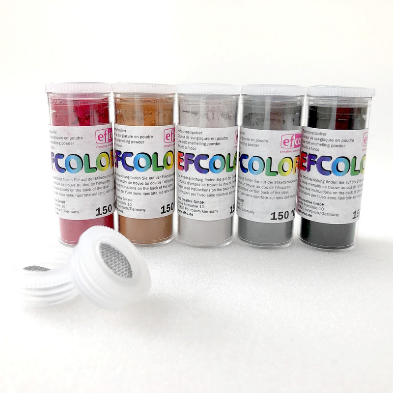 Set 5 couleurs Poudre Efcolor 10 ml, nuancier foncé, 2 tamis, pour émaillage à froid, cuisson à 150°C