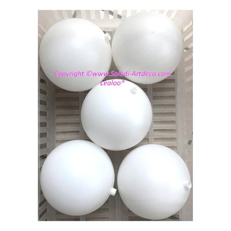 Lot de 5 Boules en plastique blanc, diam. 15 cm, avec ouverture Ø 12 mm pour fixation