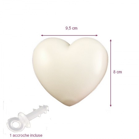 Cœur Blanc en plastique non séparable, 9,5 x 8 cm, avec accroche à suspendre, déco romantique