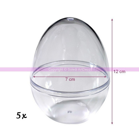 Lot de 5 Oeufs de 12 cm en plastique transparent séparable, Contenant sécable au centre