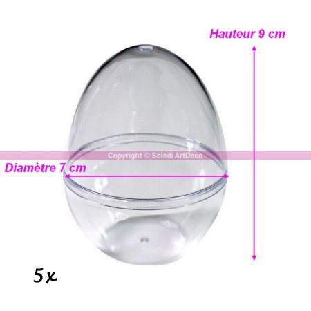 Lot de 5 Oeufs de 9 cm en plastique transparent séparable, Contenant sécable au centre