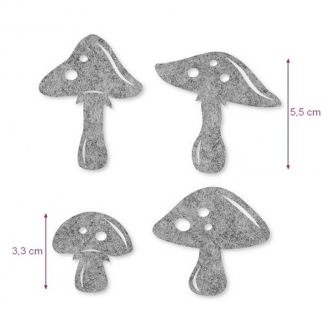 Lot de 16 petits Champignons en Feutrine Grise, dim. 3,3 à 5,5 cm, à épandre, scrapbooking