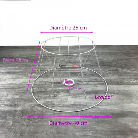 Carcasse Abat-Jour Tambour 40 cm, Armature Cone 8 branches en epoxy anticorrosion, pour E27