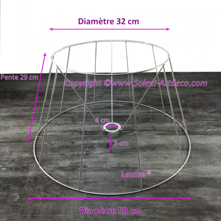 Grande Carcasse Abat-Jour Tambour 50 cm, Armature Cone 10 branches en epoxy anticorrosion, pour E27