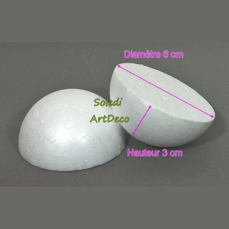 Lot 10 petites demi Boules polystyrène diamètre 5cm/50mm, Dôme plein en Styro blanc