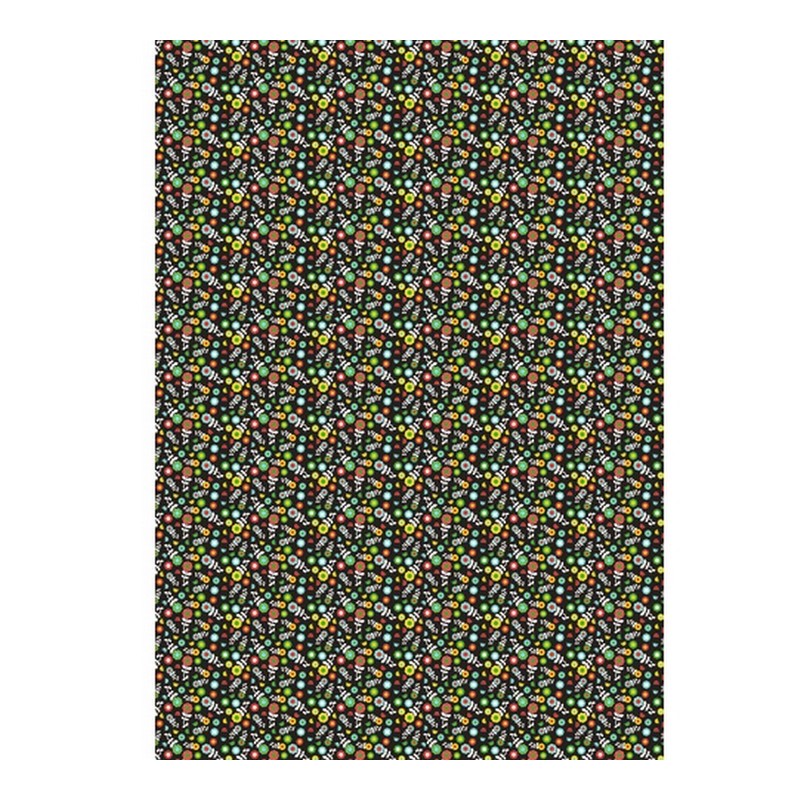 5 Decopatch Blätter Nr. 720, Mini mehrfarbige Blumen auf schwarzem Hintergrund, Papier 30x39 cm