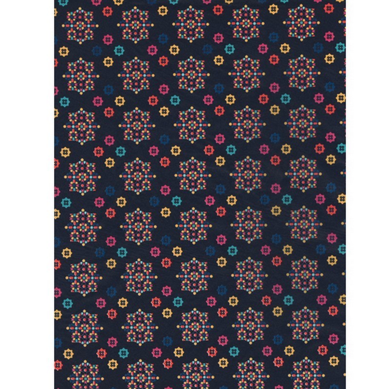 Lot de 5 feuilles Decopatch n°704, Motif Oriental Rosaces multicolores sur fond bleu foncé, Papiers 30x39 cm