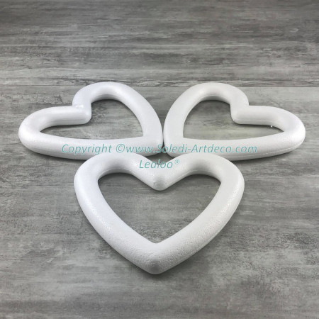 Lot de 3 couronnes forme Coeur 18cm en polystyrène plein, Cadres en Styropor
