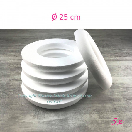 5 Styroporkränze weiß Ø 25 cm, Unterseite flach