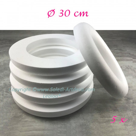 Lot de 5 Demi Anneaux de 30 cm en Polystyrène, Couronne à dos plat de 4 cm de haut