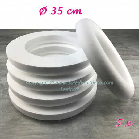 Lot de 5 Demi Anneaux de 35 cm en Polystyrène, Couronne à dos plat de 5 cm de haut