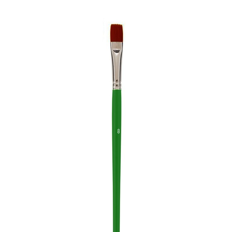 Pinceau d'écolier plat, Taille 8 - 1,4 cm, poils en fibres synthétiques, pour acrylique et huile