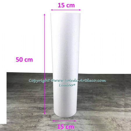 Cylindre en polystyrène Haut. 50 cm x Diam. 15 cm, Colonne en Styropor blanc pour présentoir, de densité Pro, 28 kg/ m3