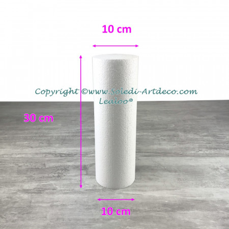 Petit Cylindre en polystyrène Haut. 30 cm x Diam. 10 cm, Colonne en Styropor blanc pour présentoir, de densité Pro, 28 kg/ m3