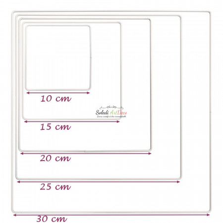 Set aus 5 Weiße Metallquadrate, Größe 10 cm bis 30 cm, Epoxidringe für Dreamcatcher, Lampenschirm