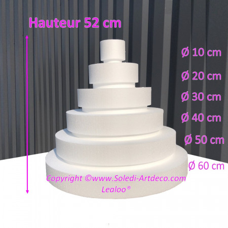 Styropor Hochzeittstorten-Dummy, 52 cm Gesamthöhe, Basis 60 cm Durchmesser, hohe Materialdichte