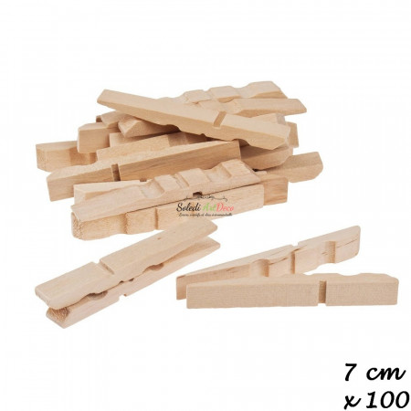 Lot de 100 Demi-Pinces à linge en bois brut, 7 cm, larg. 1 cm, à customiser