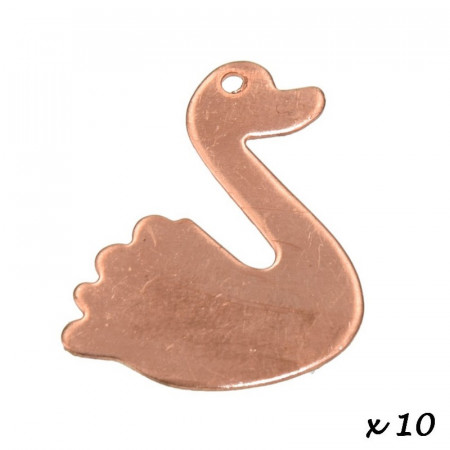 Lot de 10 Pendentifs en cuivre Cygne, 1 trou, 28 x 24 mm, ébauche pour émaillage