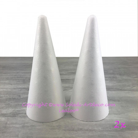 Lot de 2 cônes en polystyrène plein de 28 cm de haut, diamètre de base 12 cm, densité supérieure