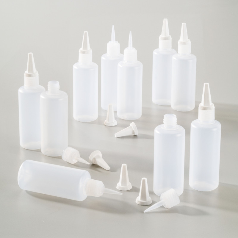 Lot de 10 Flacons Applicateur, 100 ml, plastique et embout conique pour Gutta/Peinture