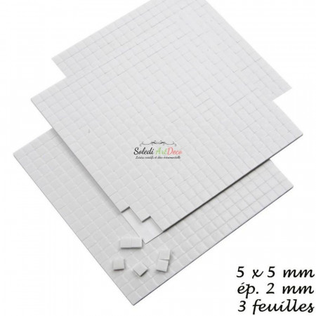 Lot de 3 feuilles de Pastilles carrées adhésives 3D, 5 x 5 x 2 mm, 1680 pièces, coussinets blancs